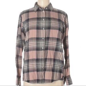 Uniqlo pink & black plaid checkered button down 100% cotton shirt